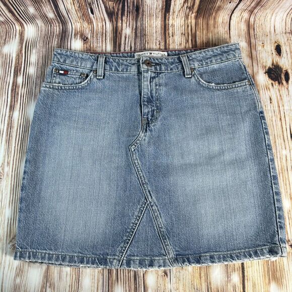 Tommy Hilfiger Dresses & Skirts - Tommy Hilfiger Y2K Size 6 ? 8 ? Blue Distressed Jean Denim Mini Skirt 31x16